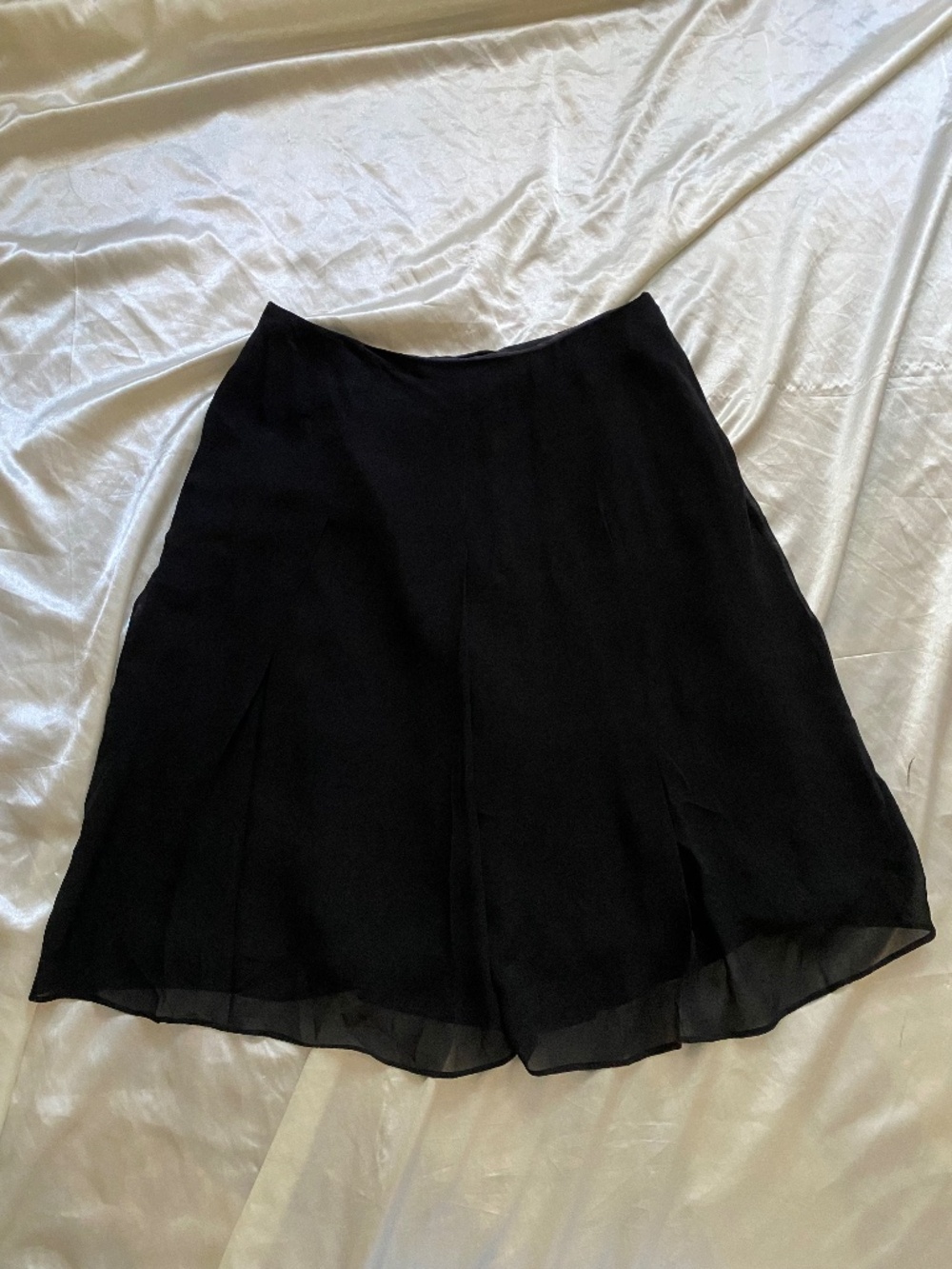 VTG 1990s Bill Blass Black 100% Silk Chiffon Pleated Skirt Minimalist Classic 10
